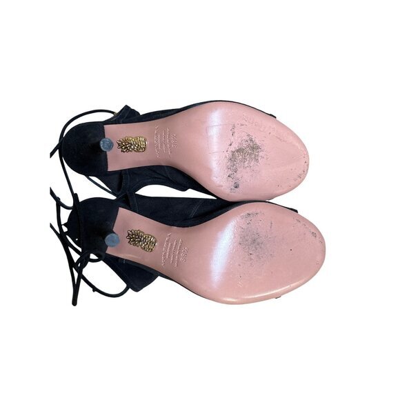 Aquazzura Black Suede Ankle Strap w Tie Heels Sandals Formal Shoes Size It 38.5 - Picture 10 of 11